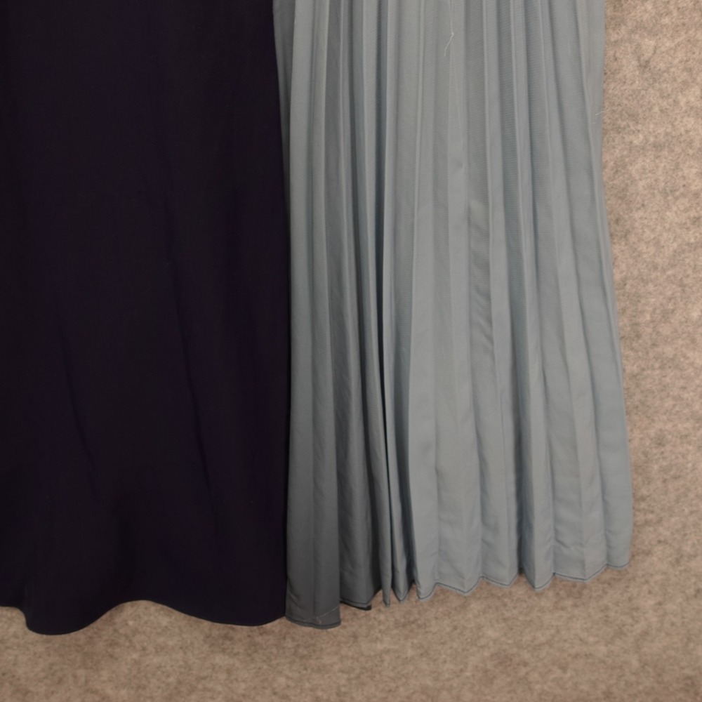 Navy Minimalist Colorblock Dress Womens M Blue Pleated Midi Elegant Career Mod - Picture 10 of 12